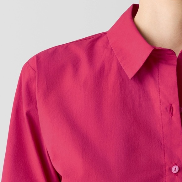 Eileen Fisher Washed Organic Cotton Poplin Classic Collar Short Shirt, Azalea, S - Picture 5 of 13